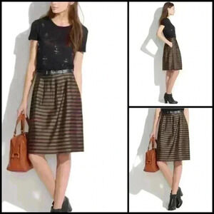 Madewell Stripe Black and Brown Linen/Silk Lined Pockets Office Holiday Skirt XS